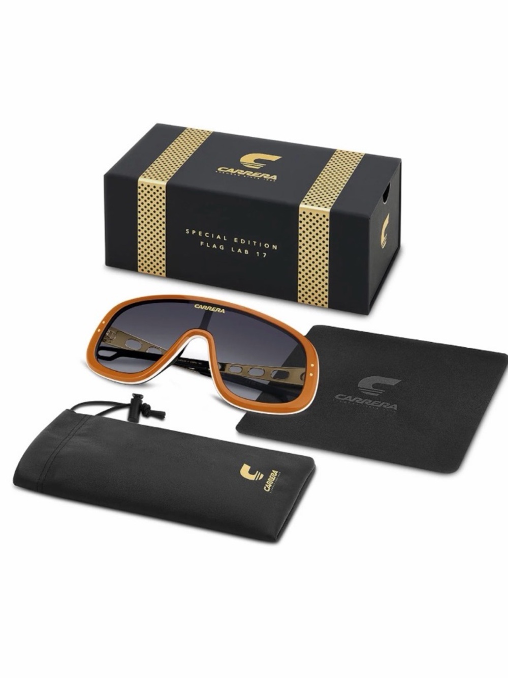 New Carrera Flaglab 17 C3E9O Oversized Shield Sunglasses in Orange, Authentic - Picture 12 of 12